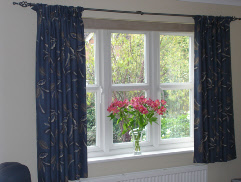 Resumo made to measure curtains in blue and taupe fabric